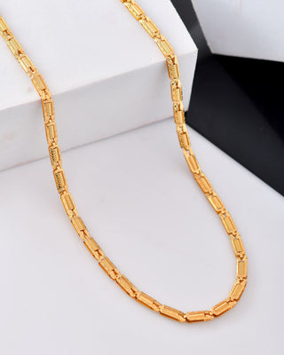 VOJ Men Gold Polished Textured Link Chain
