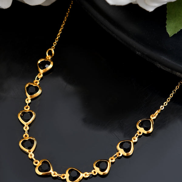 VOJ Gold Polished Stainless Steel Black Hear Shaped Stone Chain - Distacart