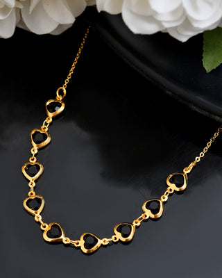 VOJ Gold Polished Stainless Steel Black Hear Shaped Stone Chain