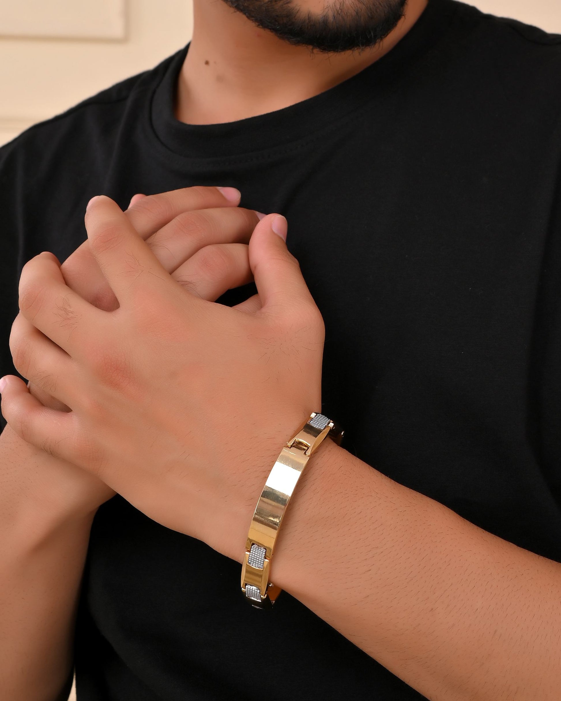 VOJ Men's Dual Toned Grid Bracelet - Distacart