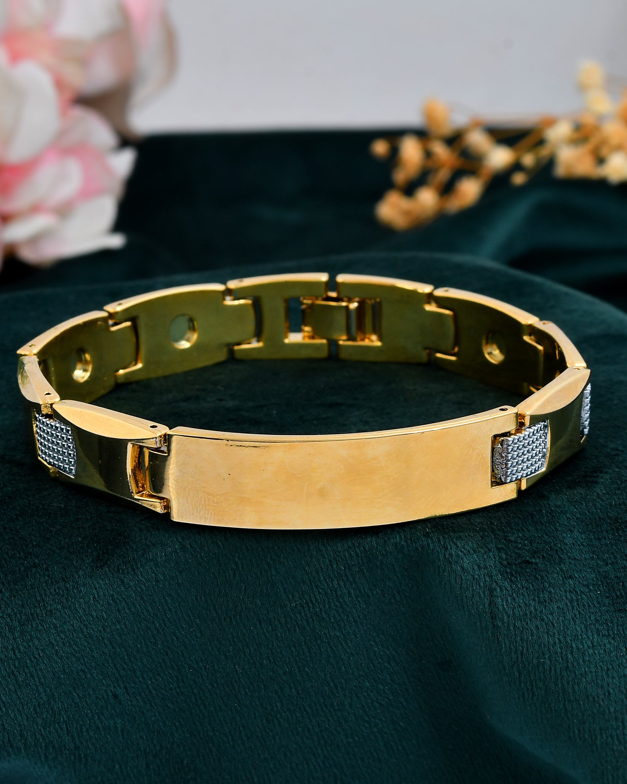 VOJ Men's Dual Toned Grid Bracelet