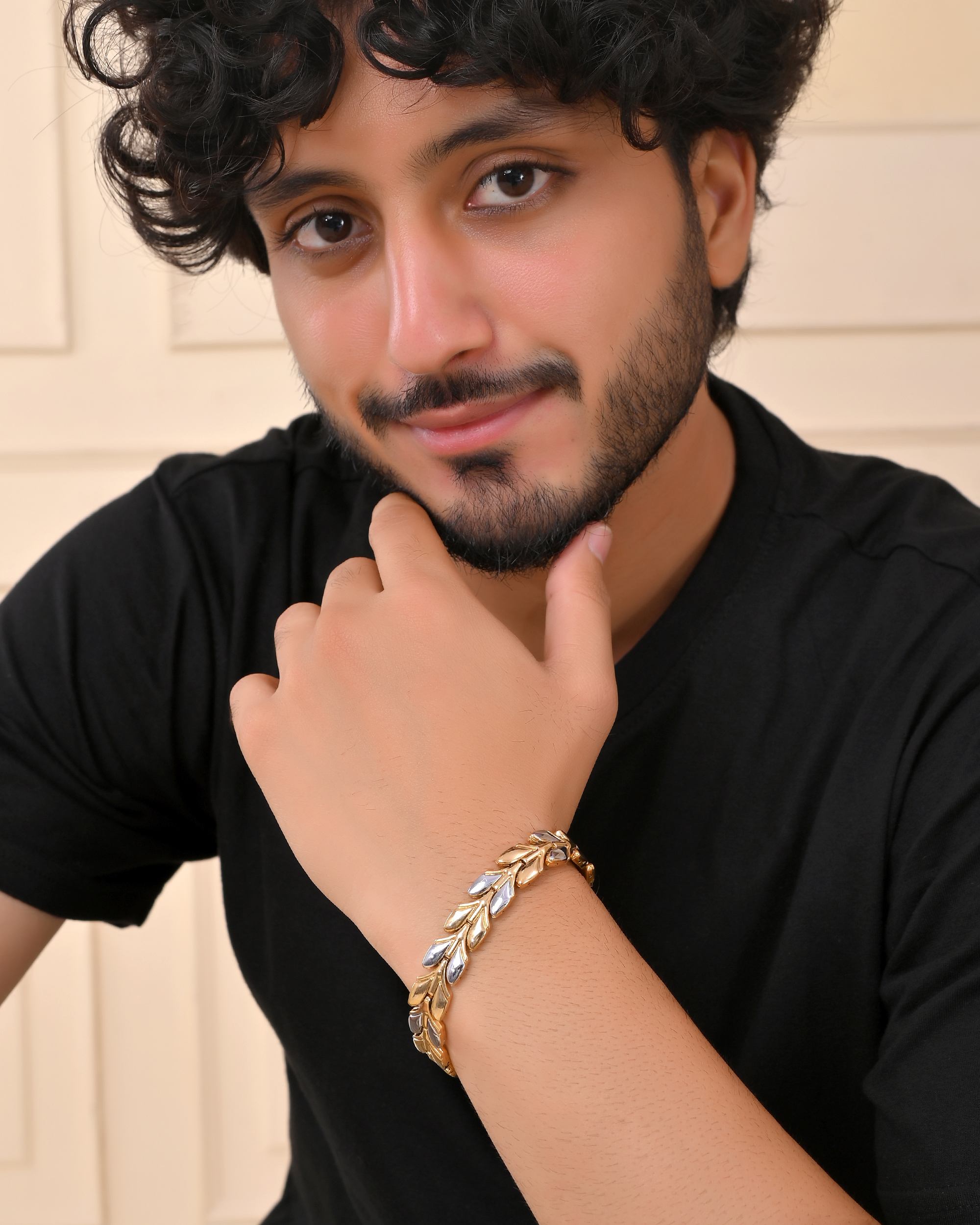 VOJ Gold Toned & Silver-Toned Stainless Steel Magnetic Wheat Chain Bracelet