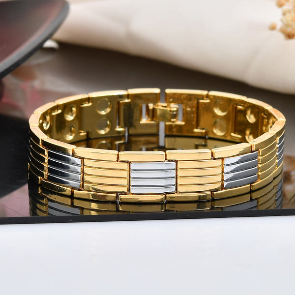 VOJ Men Silver & Gold-Toned Link Bio Energy Bracelet