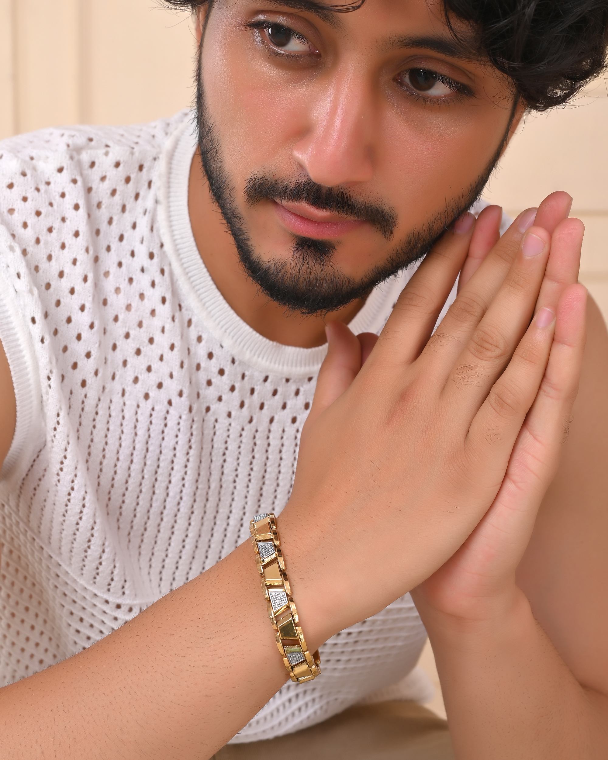 VOJ Stainless Steel Men's Gold Polished Link Bracelet