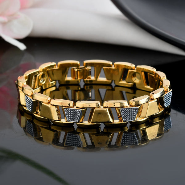 VOJ Stainless Steel Men's Gold Polished Link Bracelet - Distacart