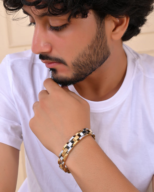 VOJ Magnetic Gold Stainless Steel Dual Color Bracelet For Men