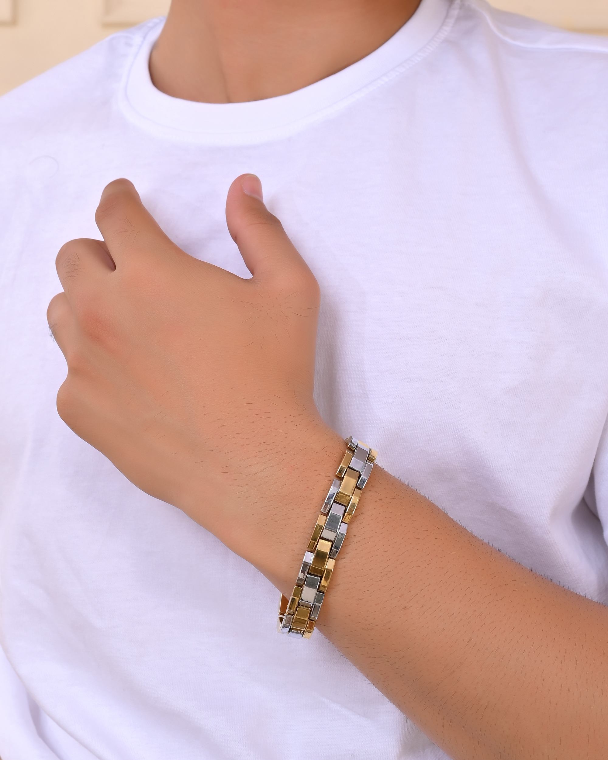 VOJ Magnetic Gold Stainless Steel Dual Color Bracelet For Men
