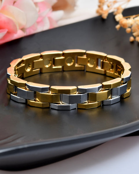 VOJ Magnetic Gold Stainless Steel Dual Color Bracelet For Men