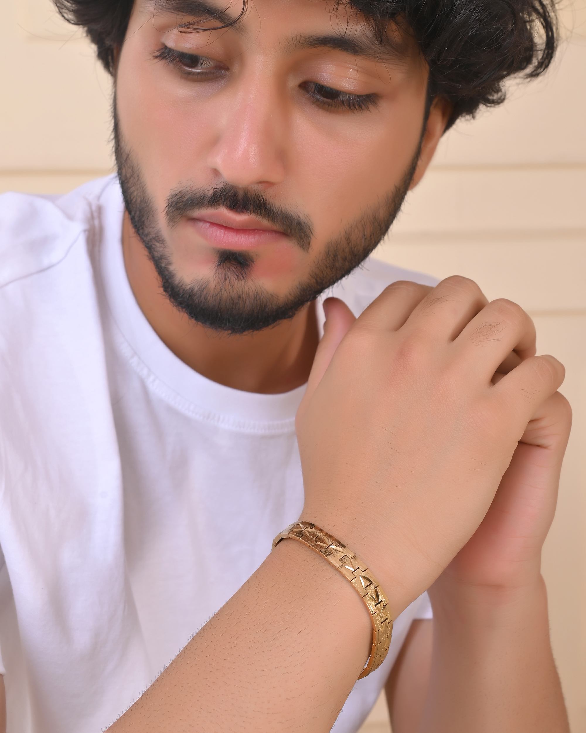 VOJ Gold Polished Textured Men's Bracelet
