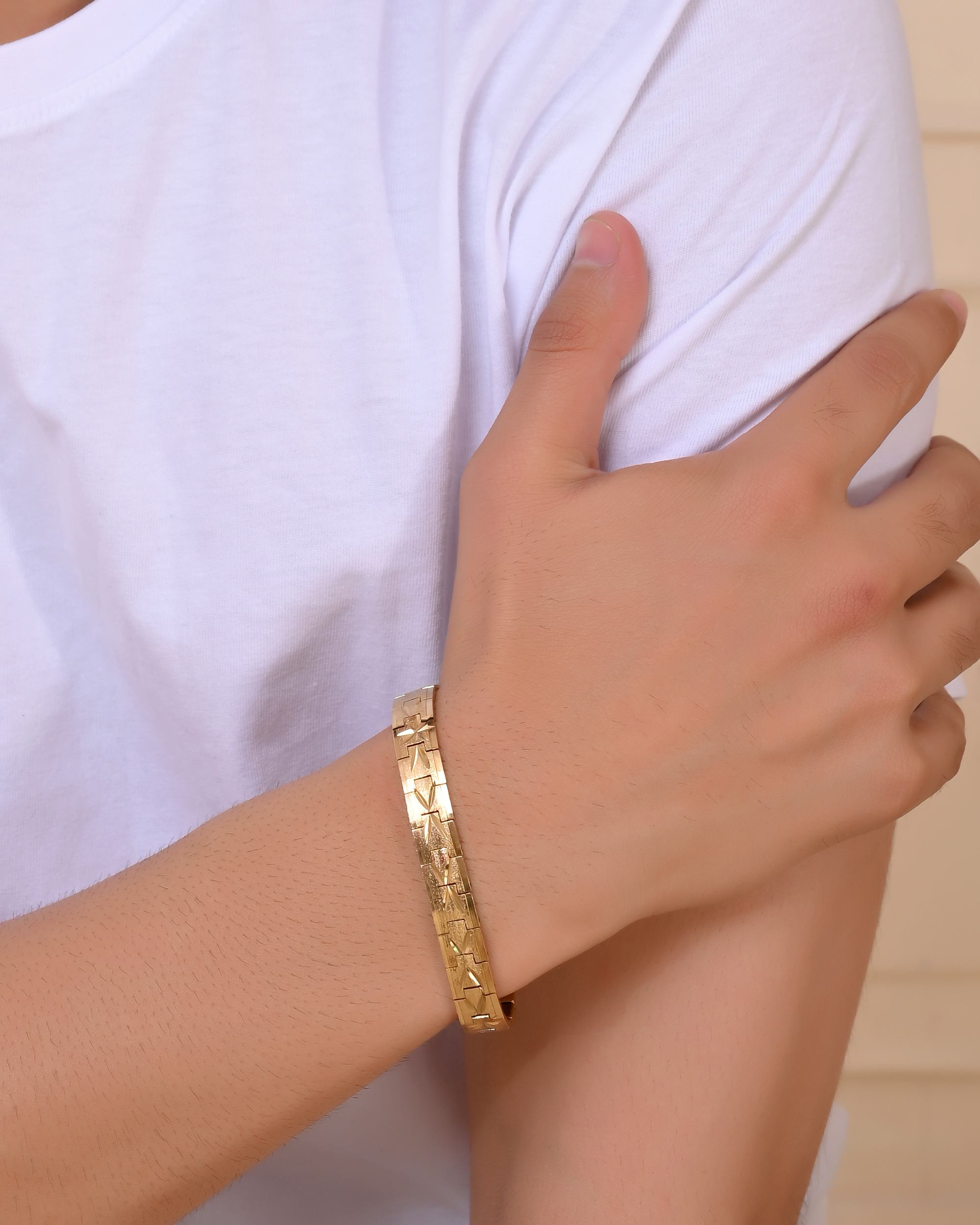 VOJ Gold Polished Textured Men's Bracelet