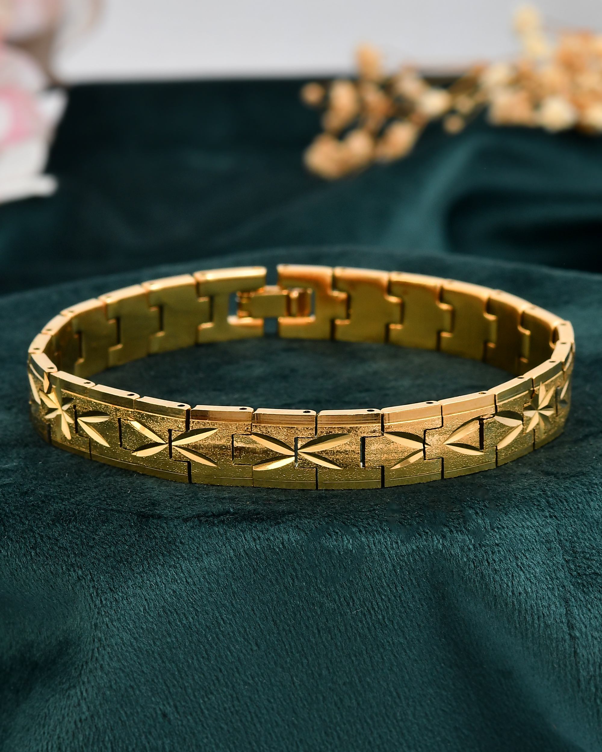 VOJ Gold Polished Textured Men's Bracelet
