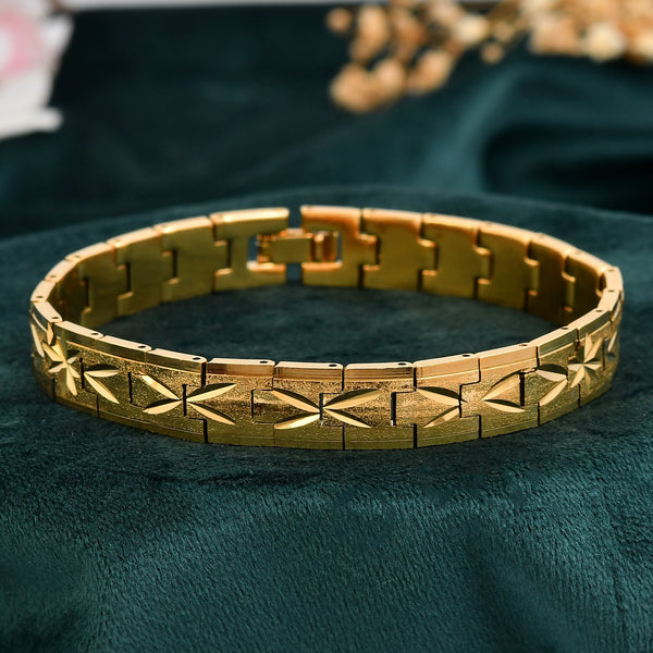 VOJ Gold Polished Textured Men's Bracelet - Distacart