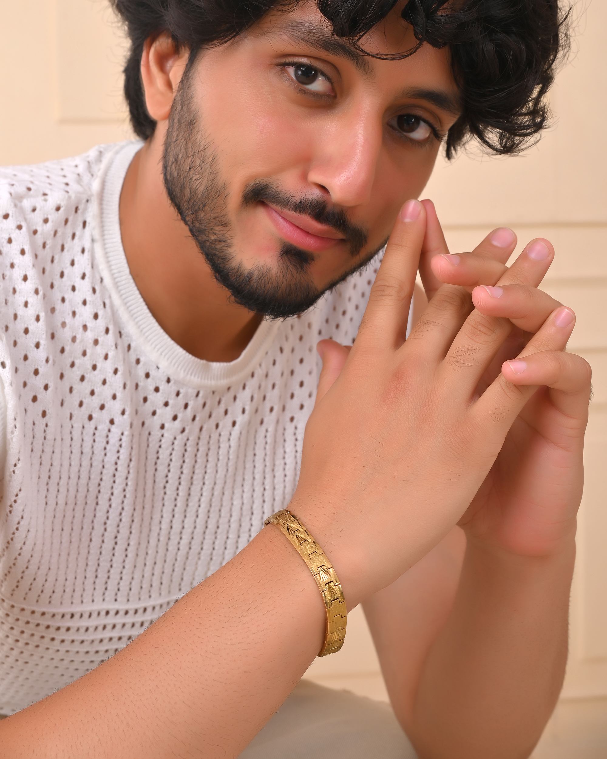 VOJ Textured Gold Polished Men's Bracelet