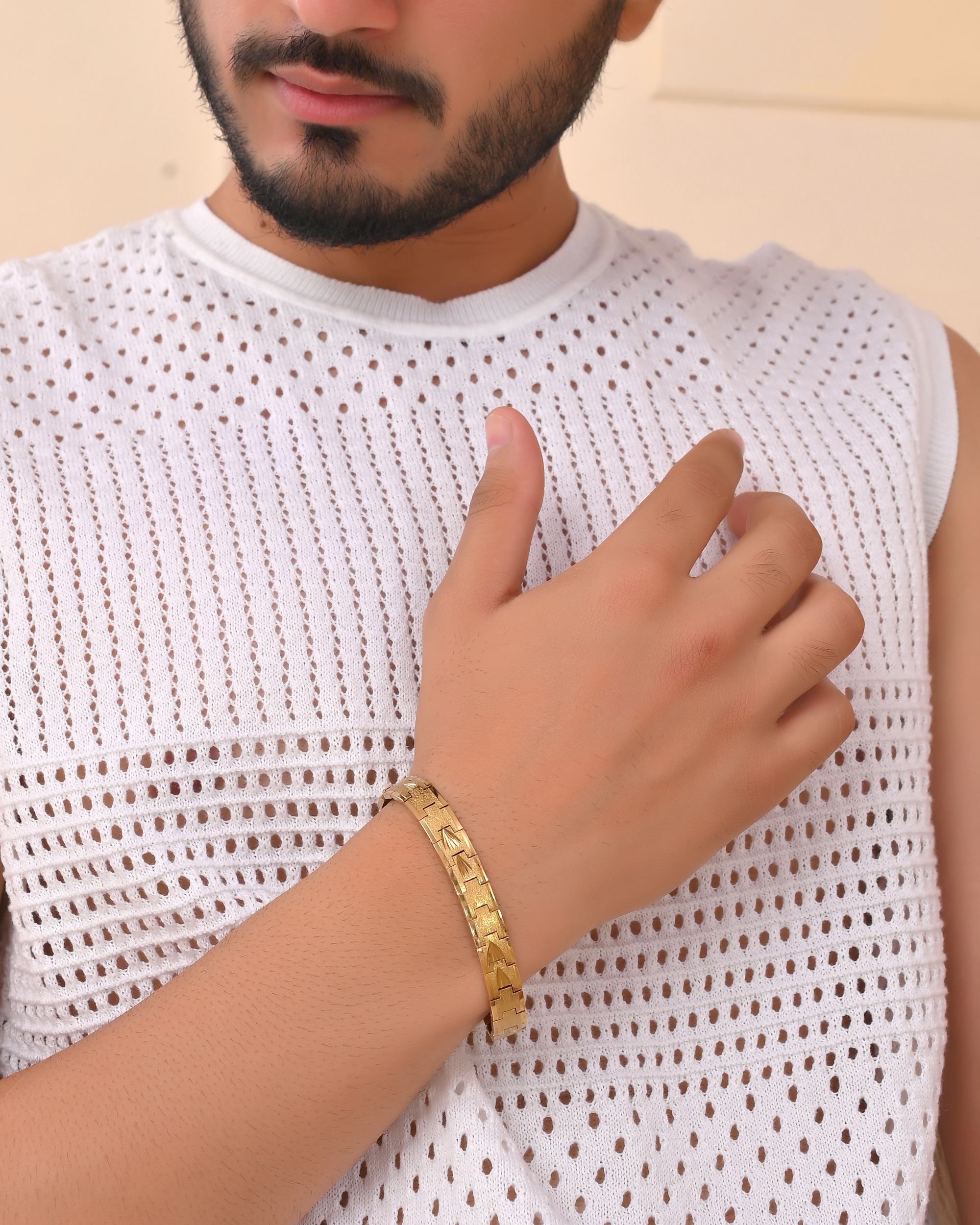 VOJ Textured Gold Polished Men's Bracelet