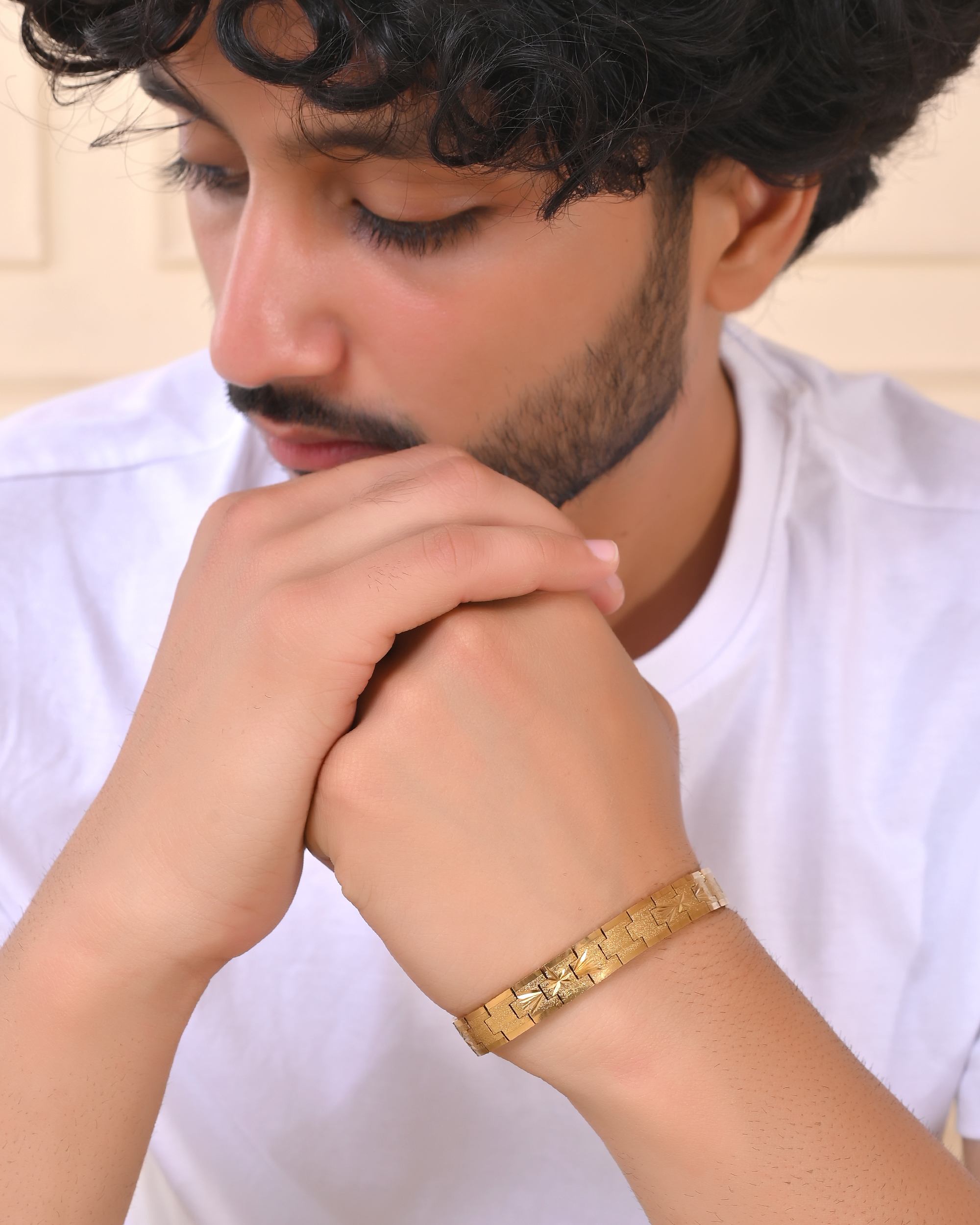 VOJ Stainless Steel Men's Gold Polished Textured Bracelet