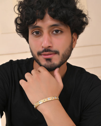 VOJ Gold And Silver Polished Textured Bracelet For Men - Distacart