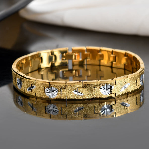 VOJ Gold And Silver Polished Textured Bracelet For Men