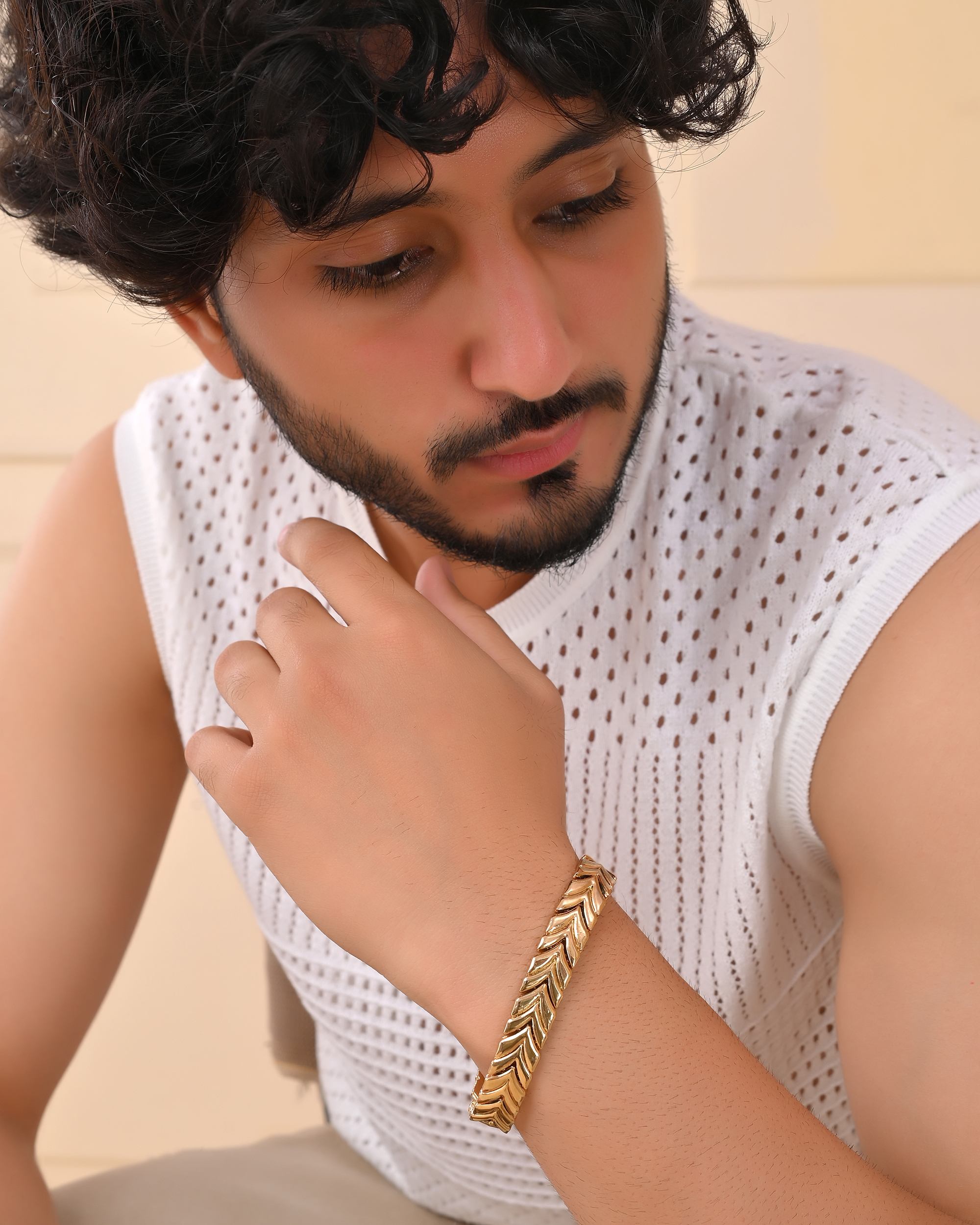 VOJ Gold Toned Magnetic Therapy Bracelet for Men