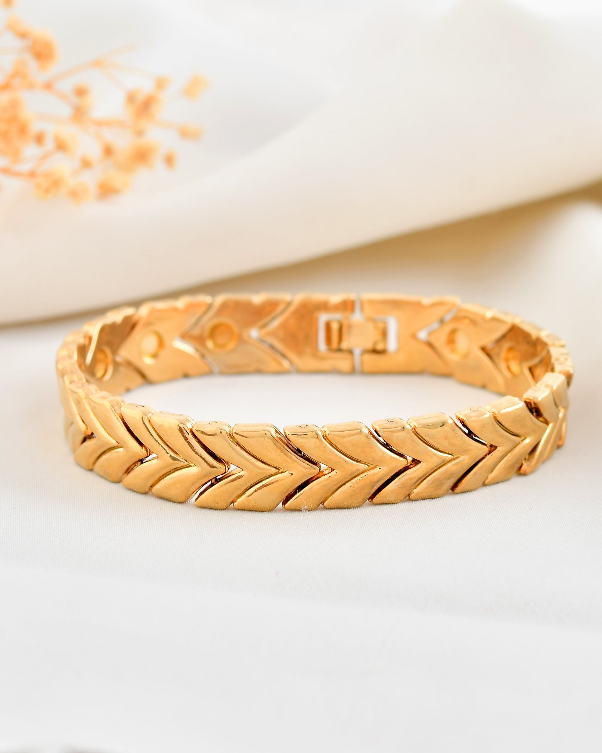VOJ Gold Toned Magnetic Therapy Bracelet for Men