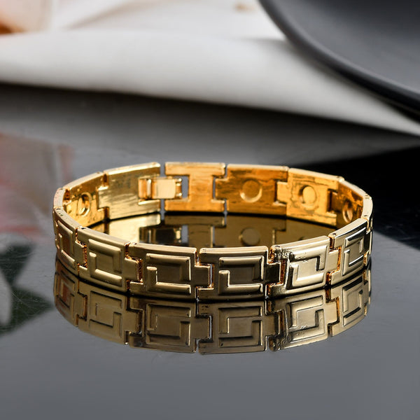 VOJ Men's Gold Polished Stainless Steel Link Bracelet - Distacart