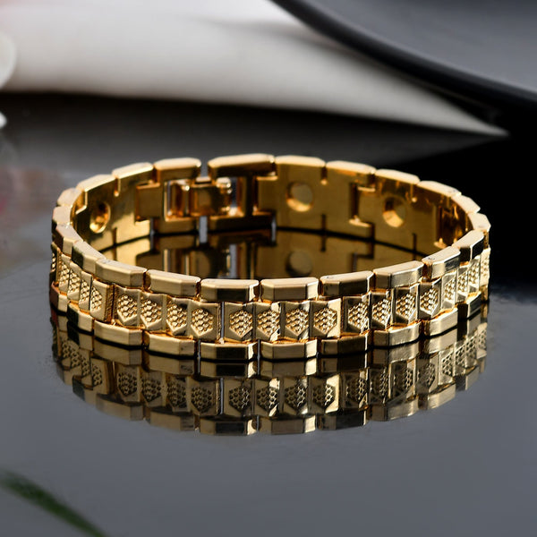 VOJ Men's Gold-Toned Textured Tungsten Steel Magnetic Bracelet - Distacart