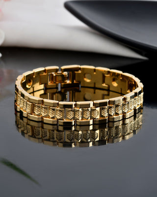 VOJ Men's Gold-Toned Textured Tungsten Steel Magnetic Bracelet