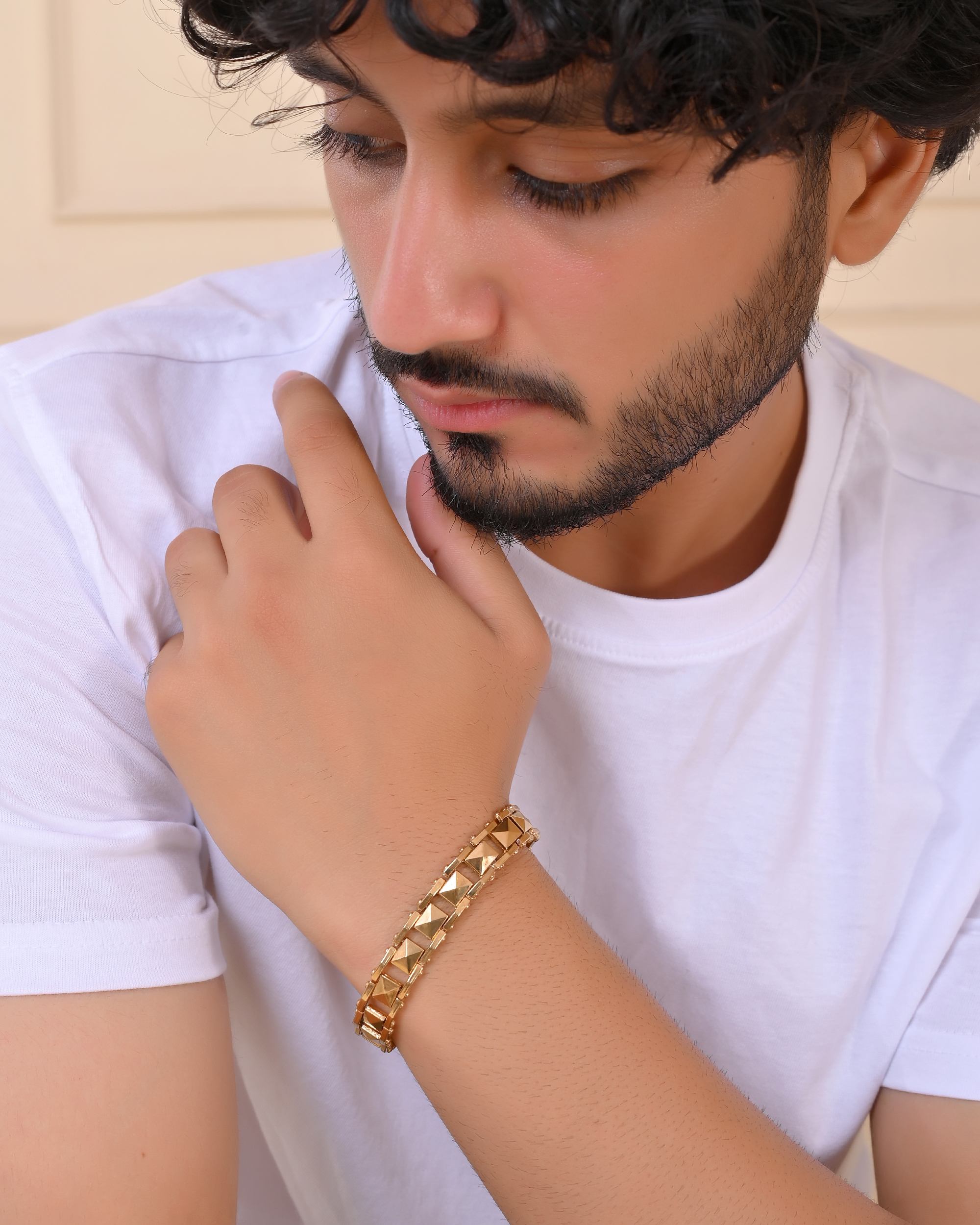 VOJ Geometric Design Gold Polished Bracelet