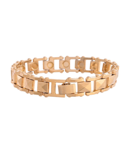 VOJ Geometric Design Gold Polished Bracelet - Distacart