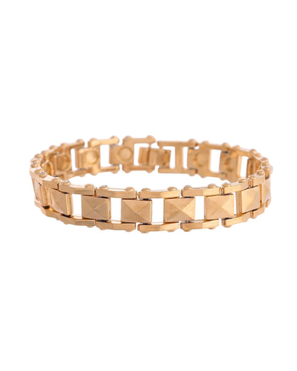 VOJ Geometric Design Gold Polished Bracelet - Distacart