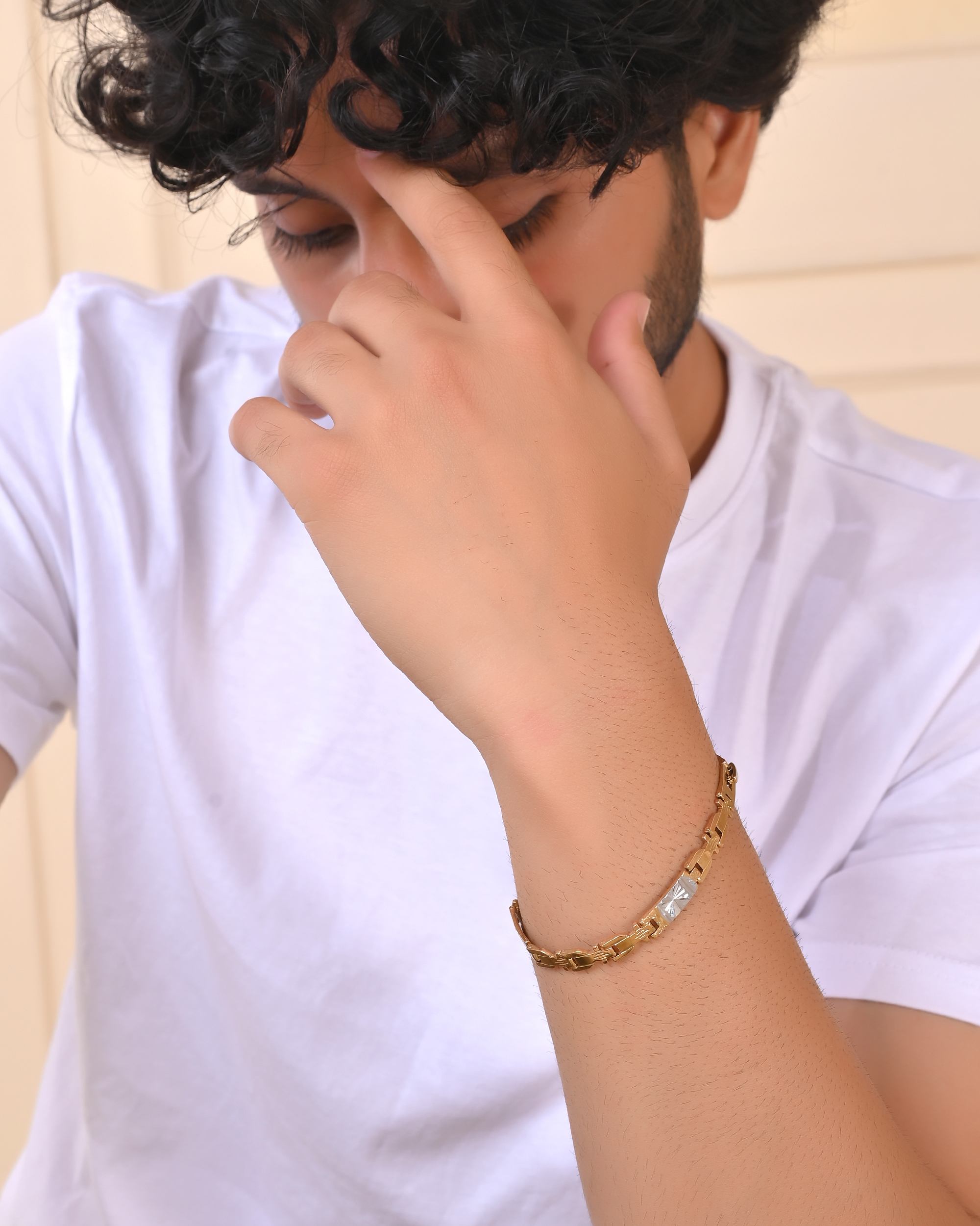 VOJ Men's Elegant Two-Tone Gold & Silver Link Bracelet