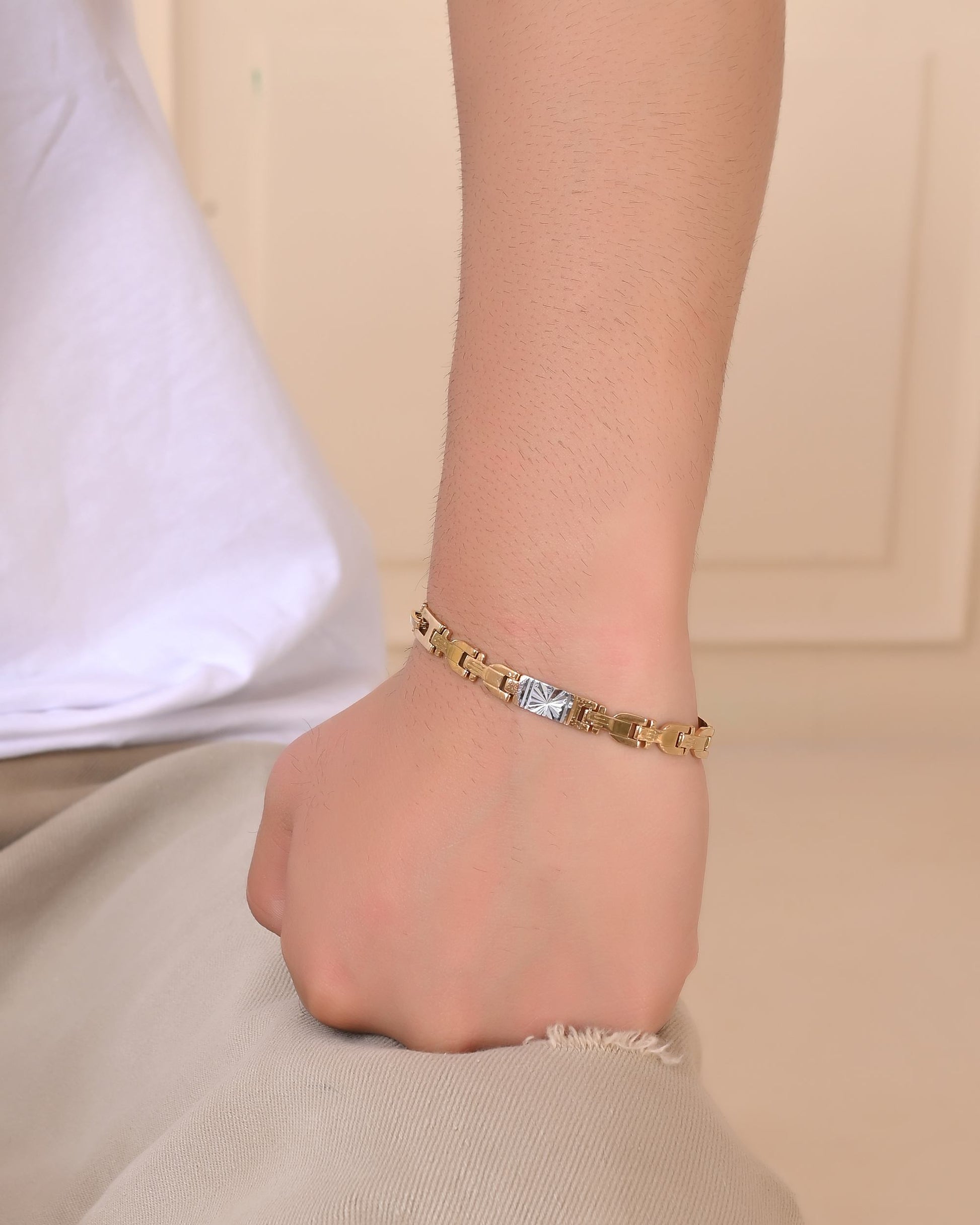 VOJ Men's Elegant Two-Tone Gold & Silver Link Bracelet - Distacart