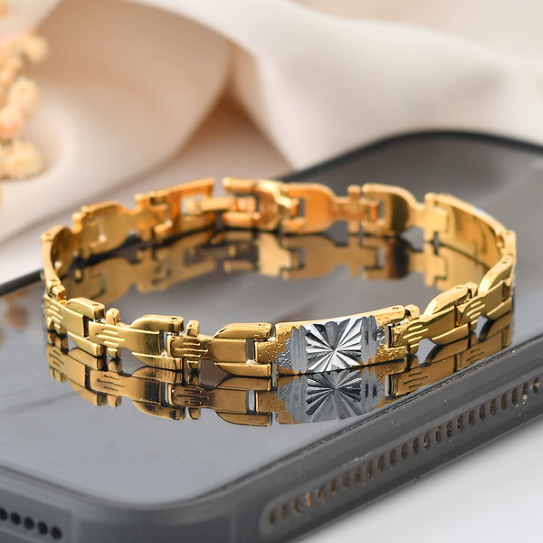VOJ Men's Elegant Two-Tone Gold & Silver Link Bracelet