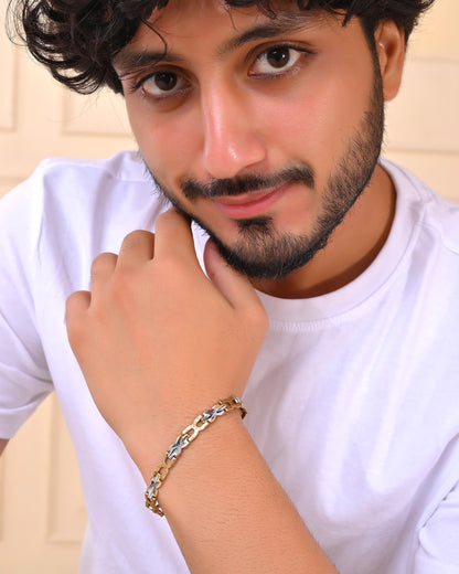 VOJ Men Gold Polished & Silver-Toned Exquisite Alloy Link Bracelet - Distacart