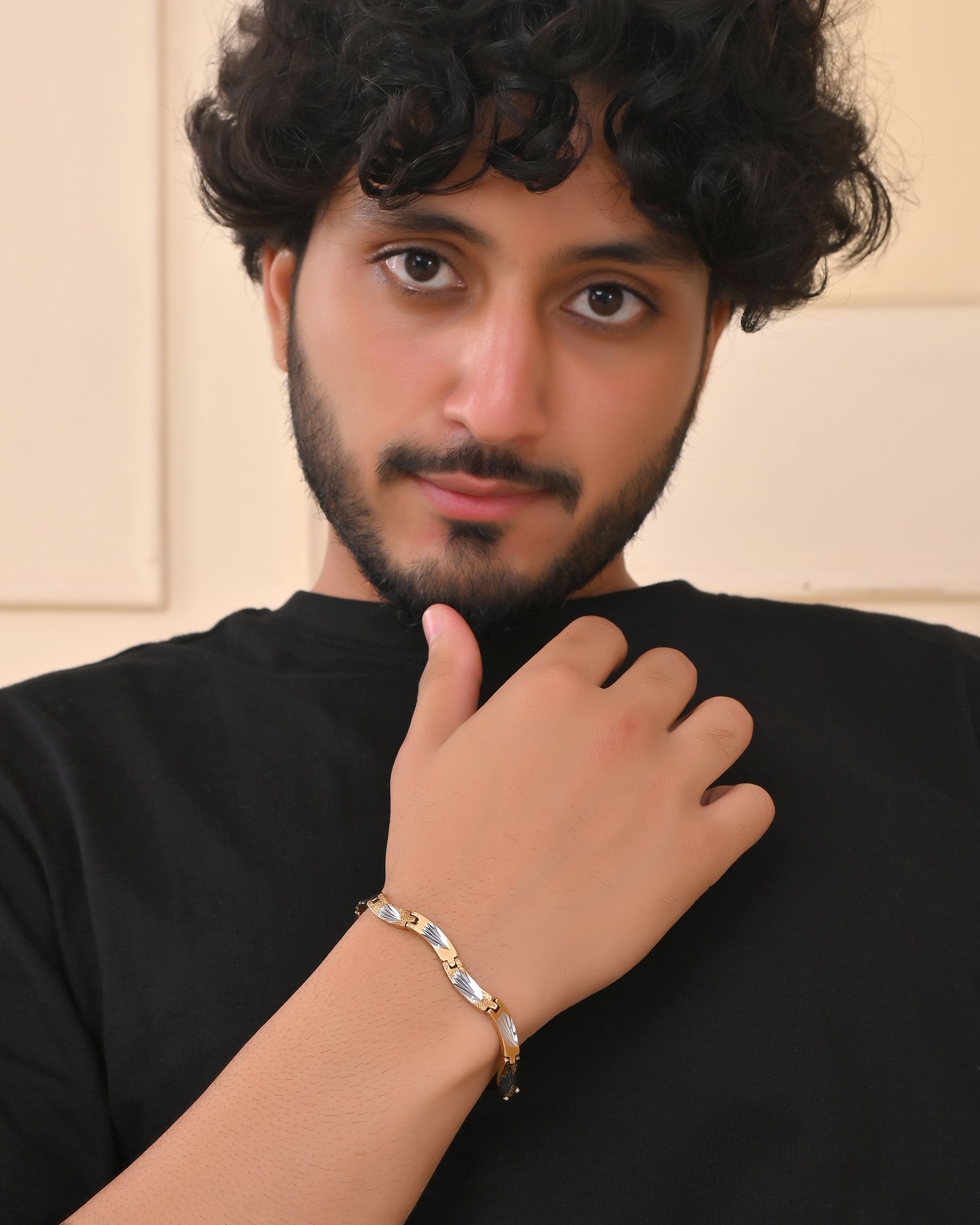 VOJ Men Gold Polished & Silver-Toned Exquisite Waved Linked Bracelet