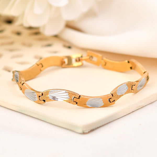 VOJ Men Gold Polished & Silver-Toned Exquisite Waved Linked Bracelet