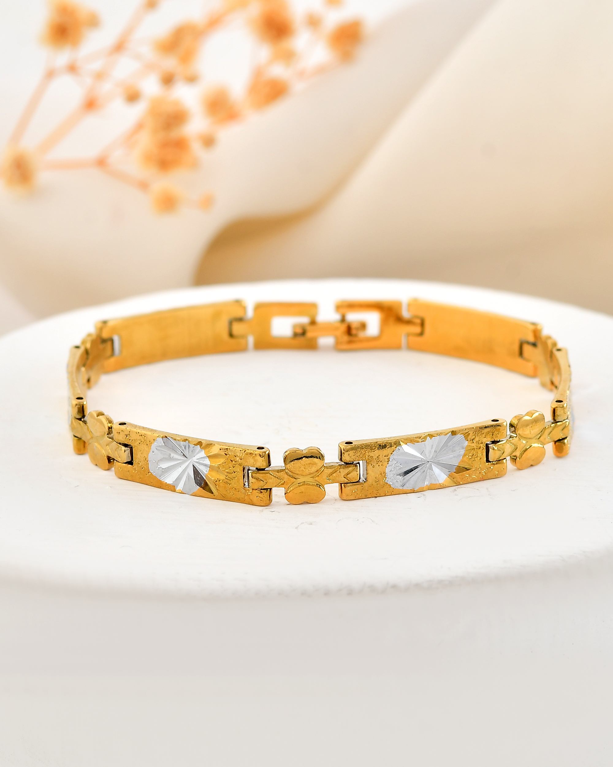 VOJ Men's Double Toned Stainless Steel Textural Linked Bracelet