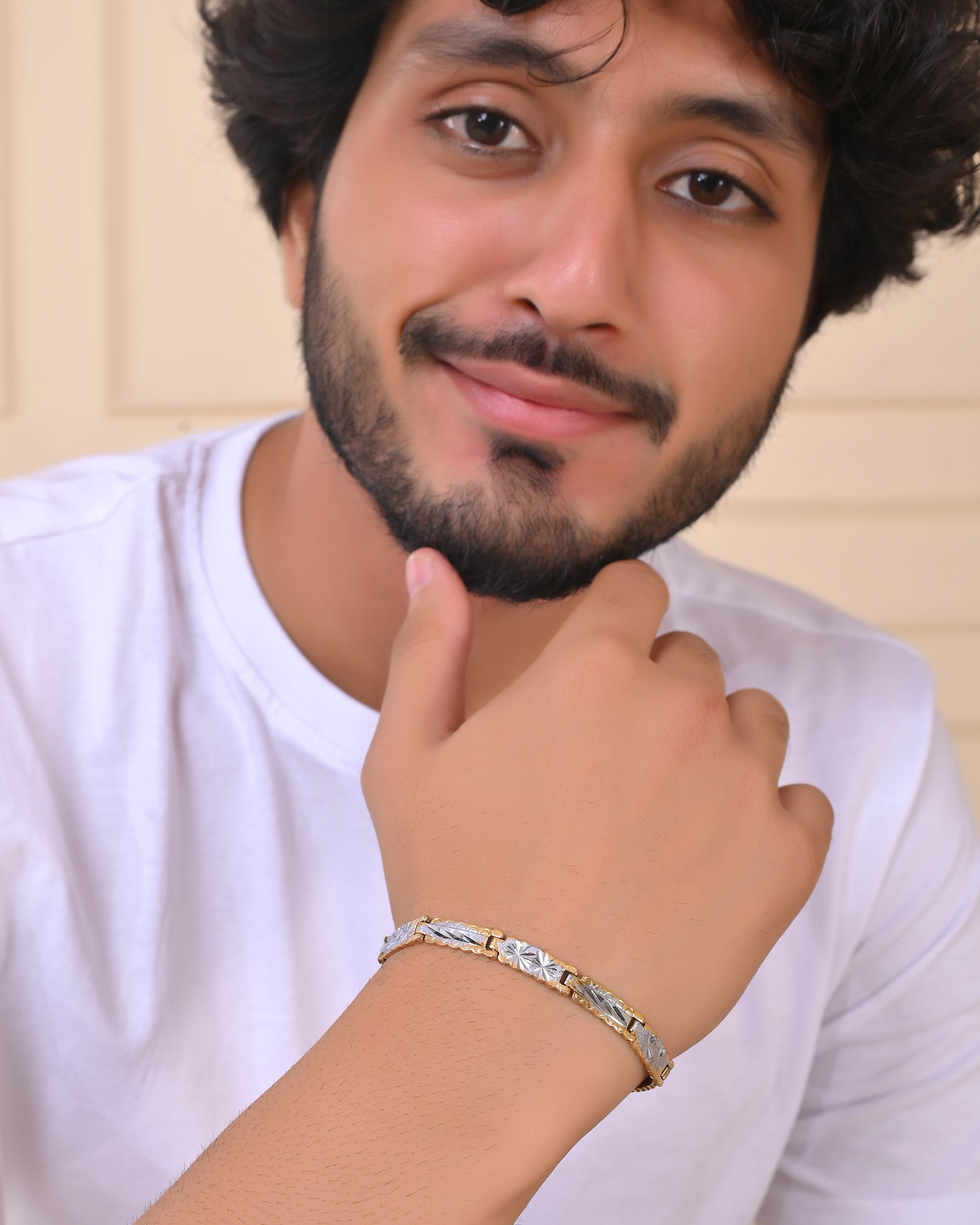 VOJ Men's Double Toned Textural Linked Bracelet