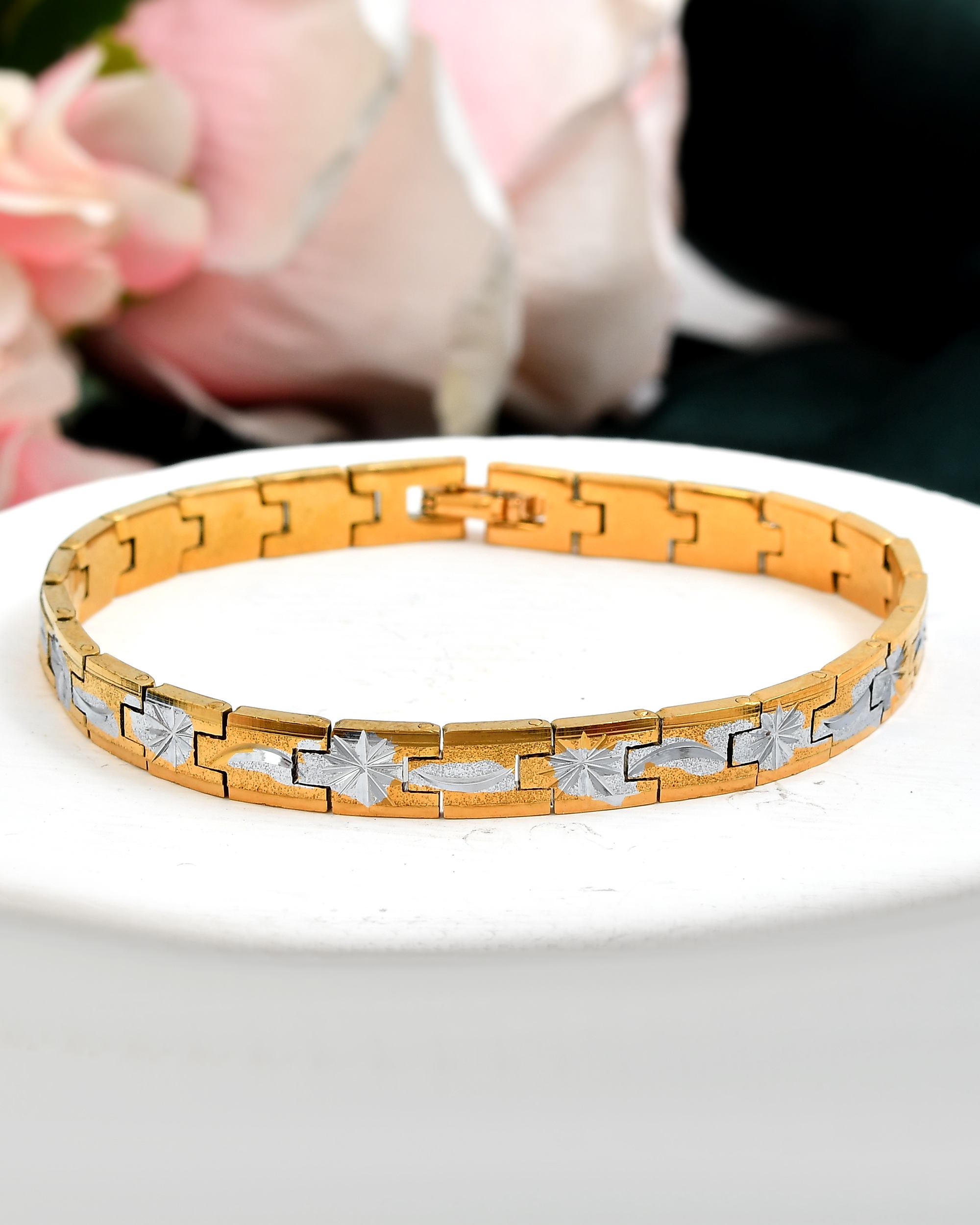 VOJ Men's Double Toned Textural Stainless Steel Bracelet