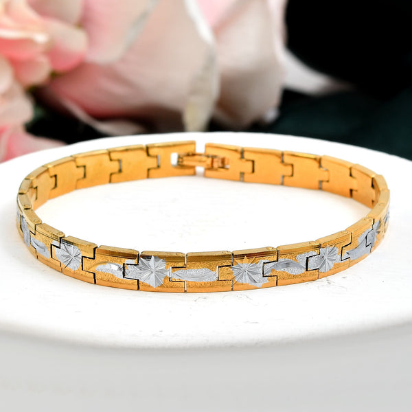 VOJ Men's Double Toned Textural Stainless Steel Bracelet - Distacart