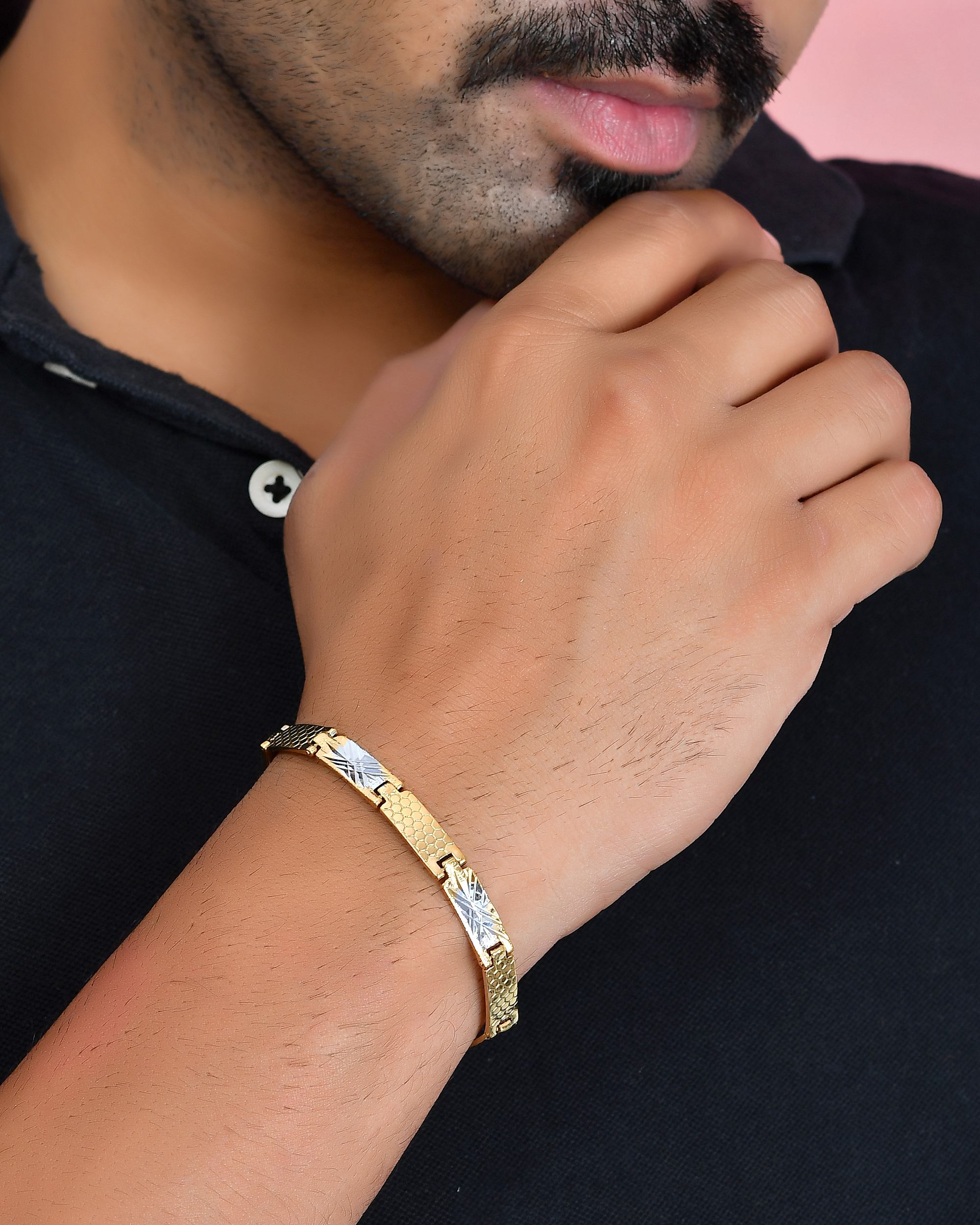 VOJ Dual Toned Alloy Textural Bracelet For Men