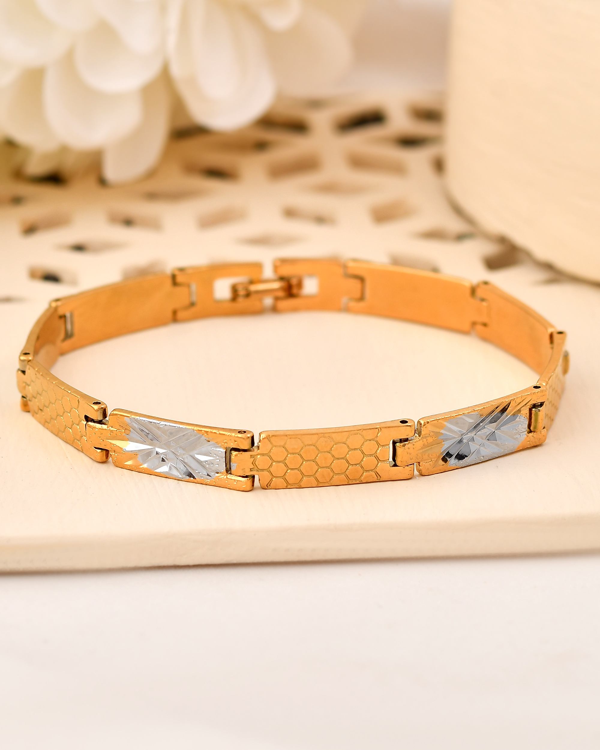 VOJ Dual Toned Alloy Textural Bracelet For Men