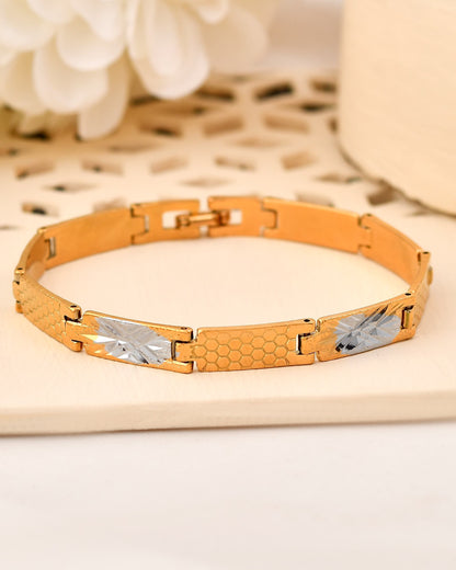 VOJ Dual Toned Alloy Textural Bracelet For Men - Distacart