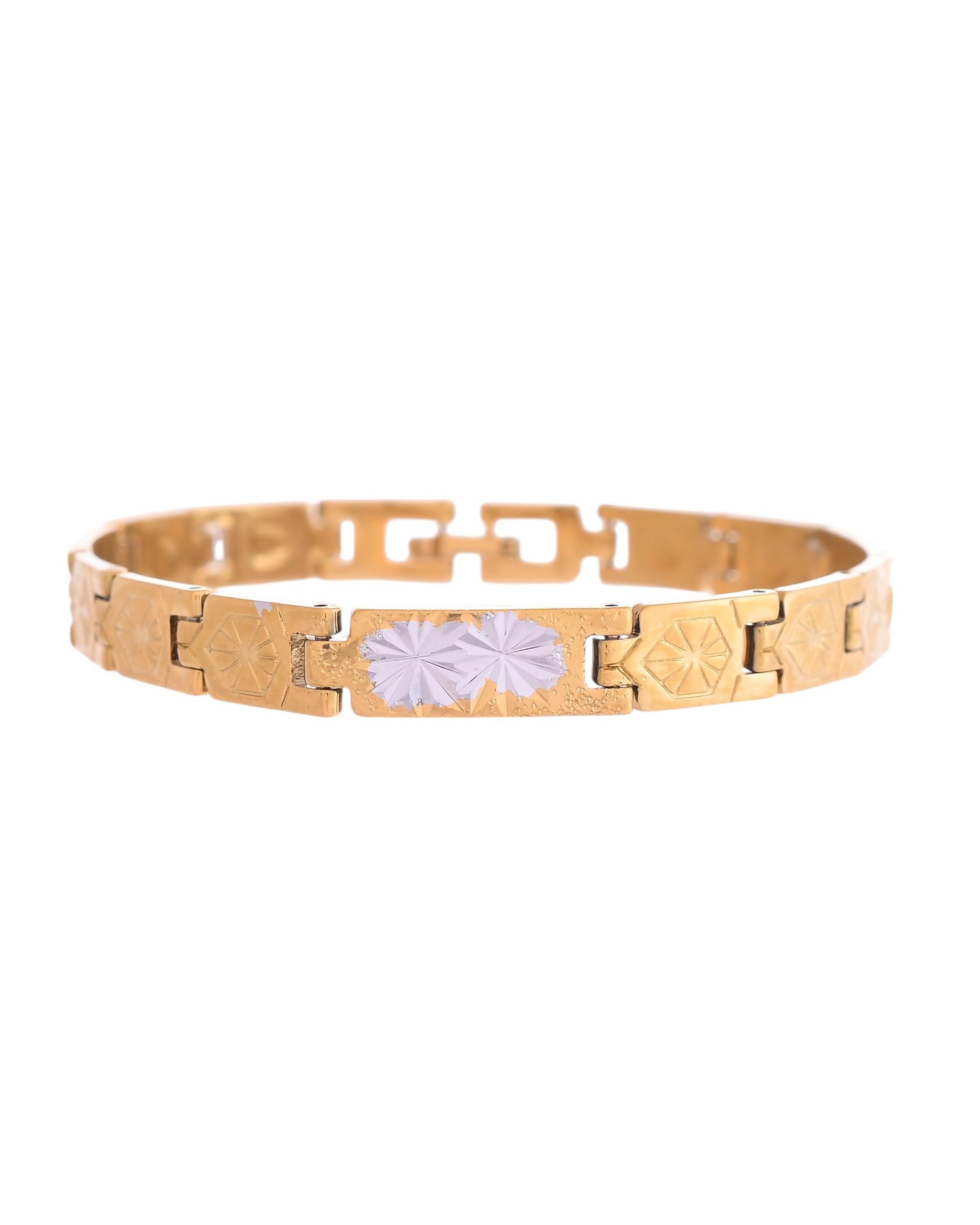 VOJ Gold And Silver Toned Stainless Steel Textural Bracelet For Men