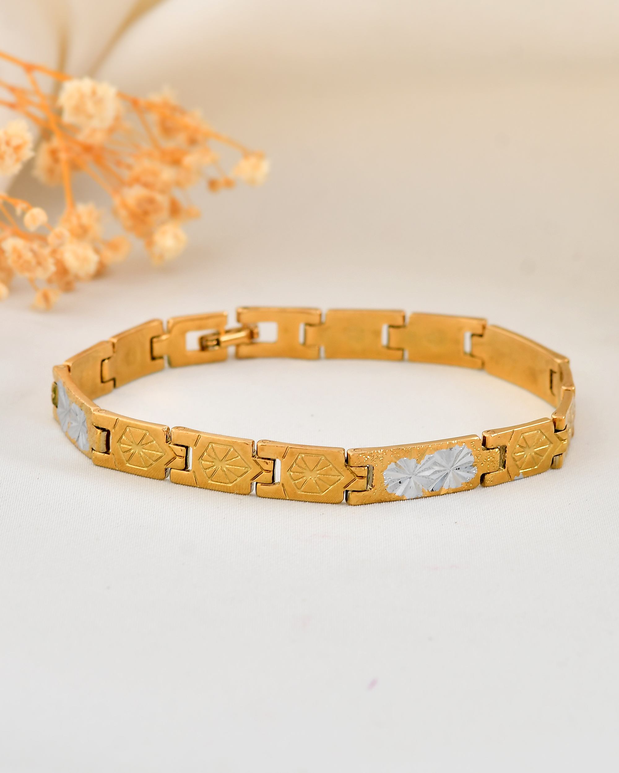 VOJ Gold And Silver Toned Stainless Steel Textural Bracelet For Men