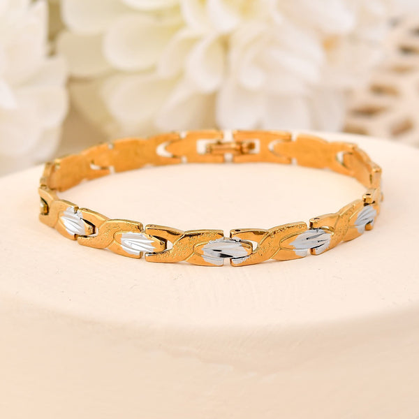 VOJ Gold And Silver Toned Stainless Steel Textural Linked Bracelet For Men