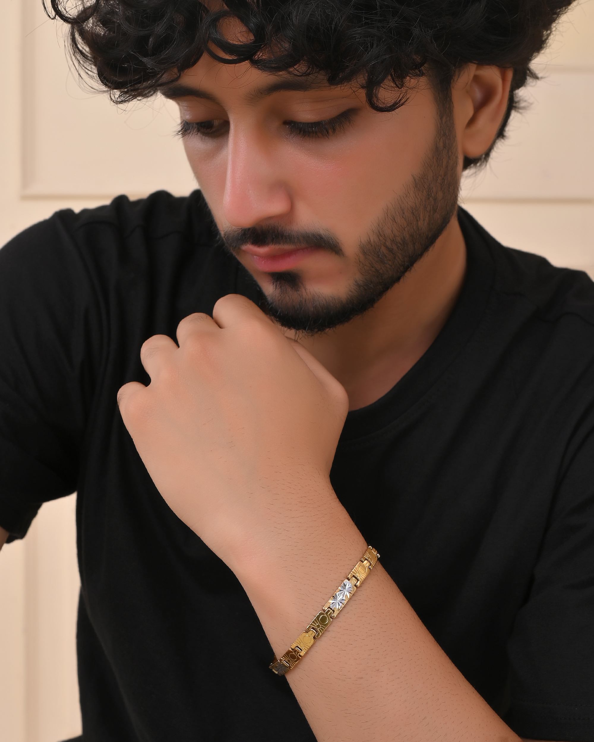 VOJ Gold And Silver Toned Stainless Steel Linked Bracelet For Men