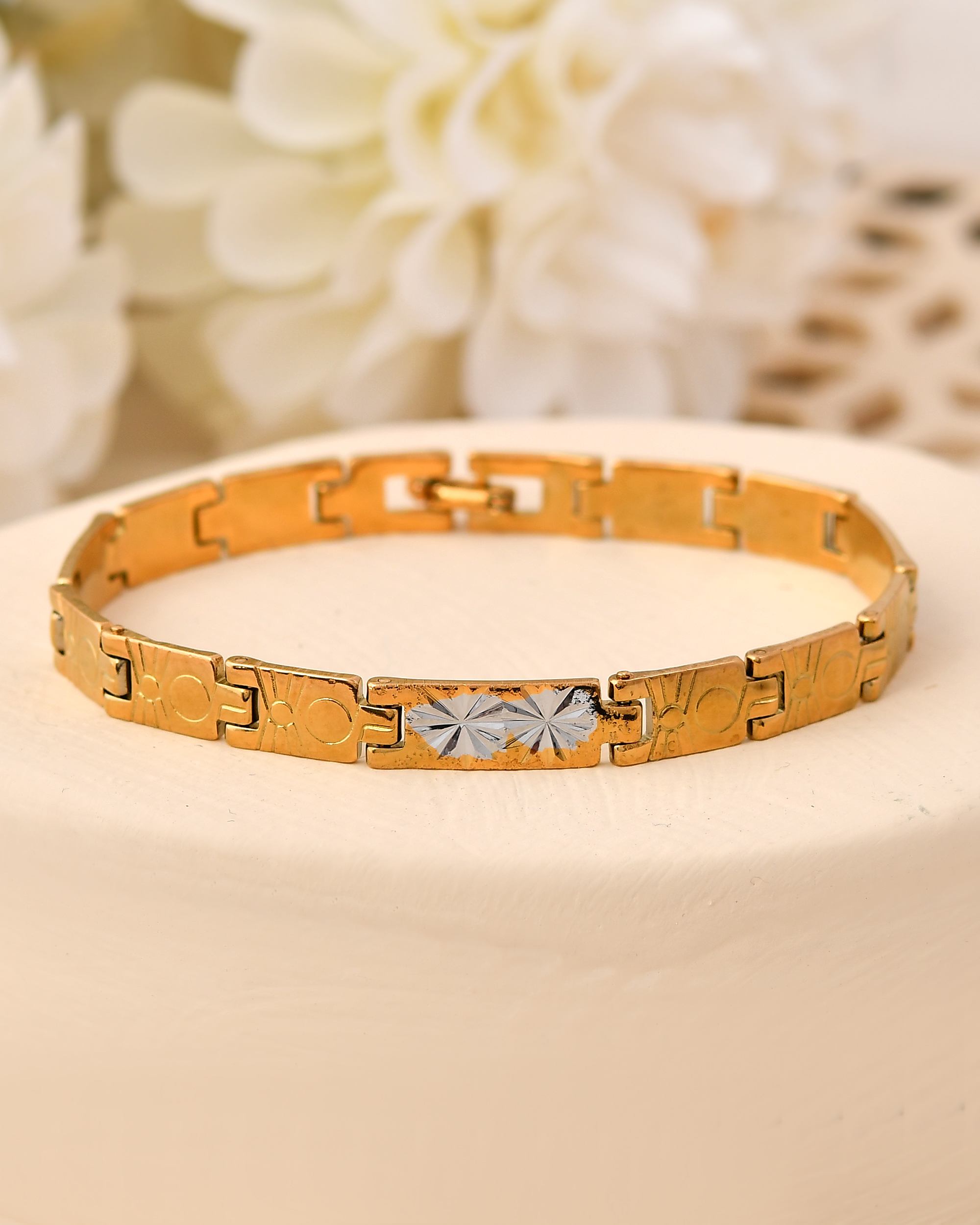 VOJ Gold And Silver Toned Stainless Steel Linked Bracelet For Men