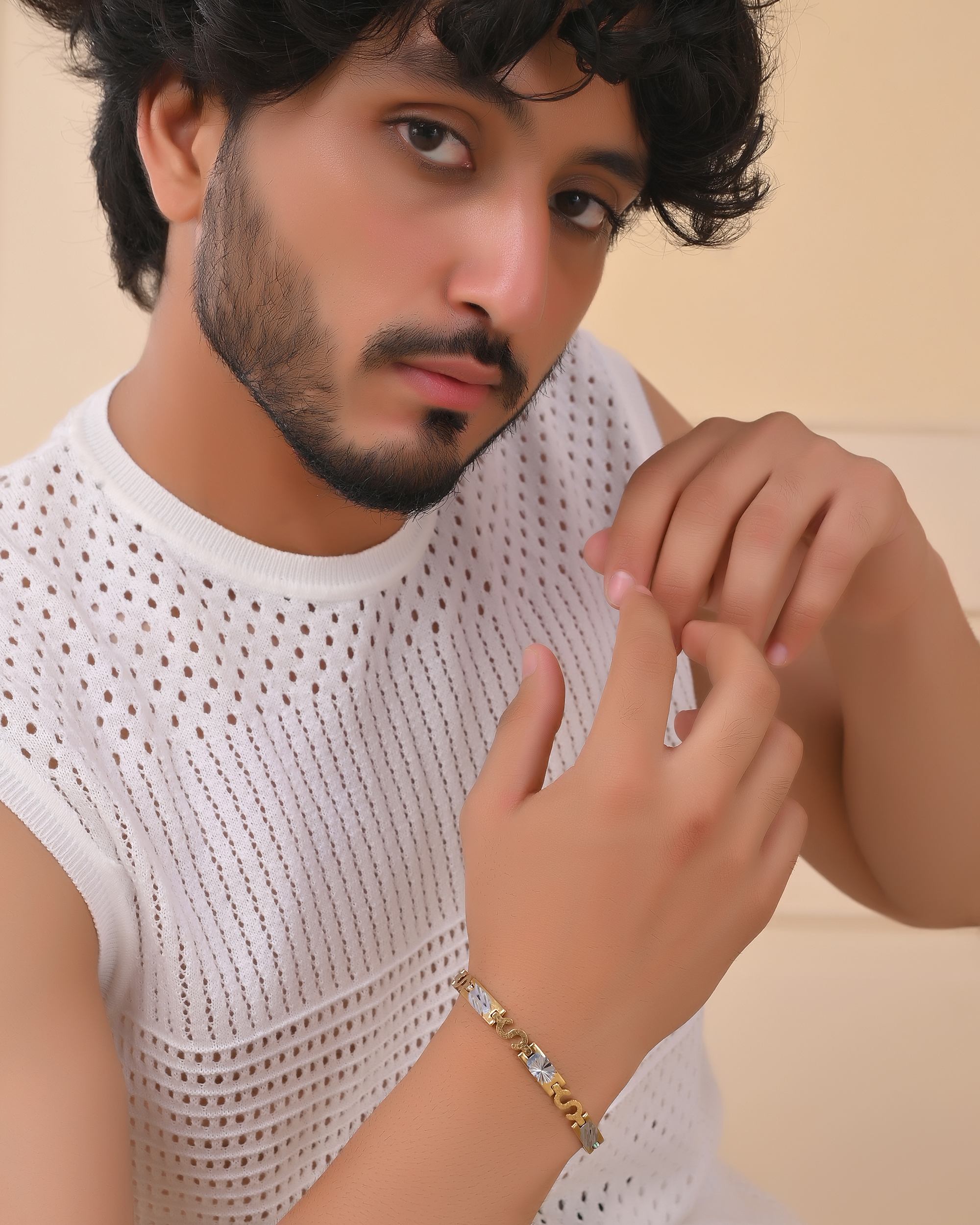 VOJ Gold And Silver Toned Stainless Steel Dolor Sign Bracelet For Men