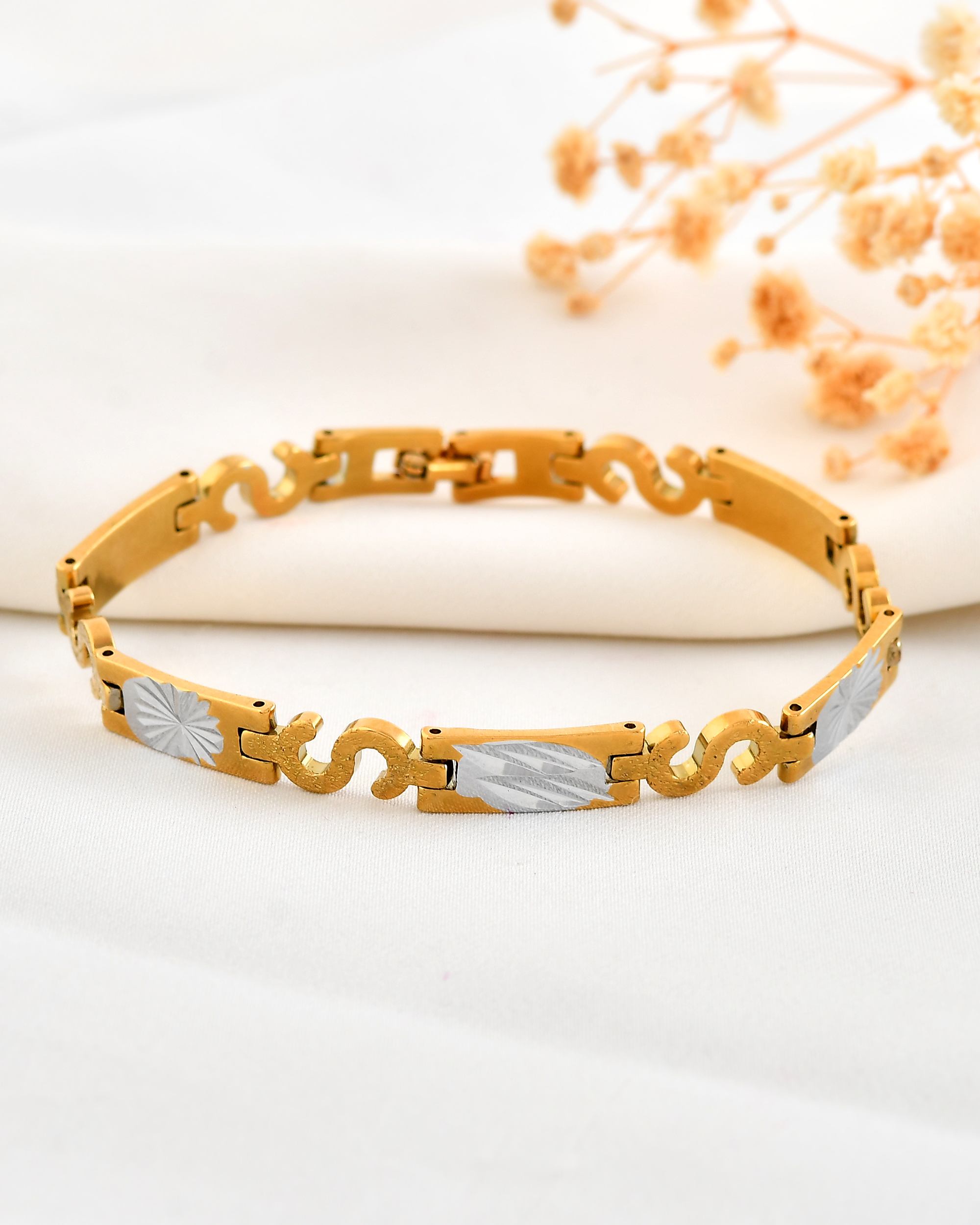 VOJ Gold And Silver Toned Stainless Steel Dolor Sign Bracelet For Men