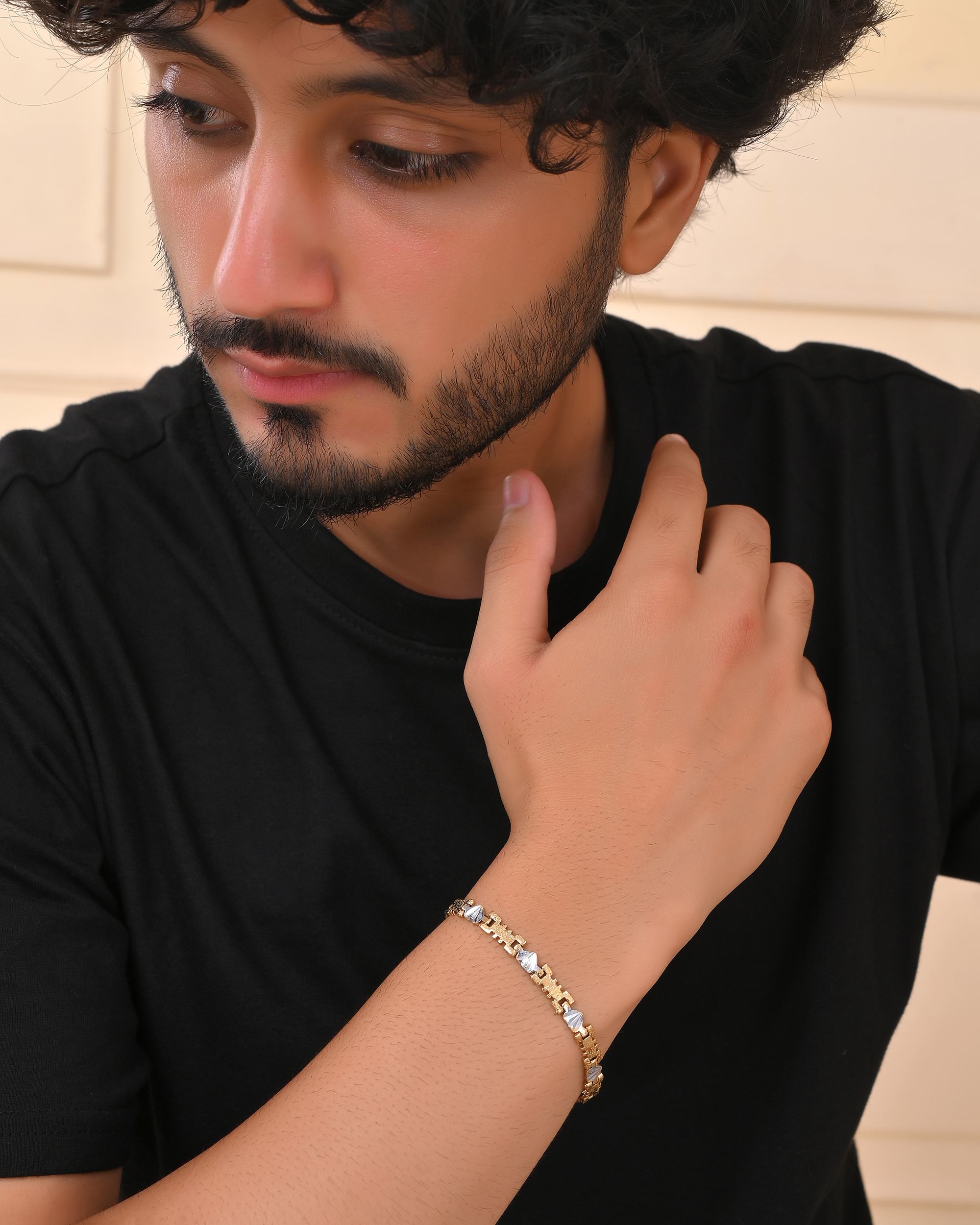 VOJ Gold And Silver Toned Stainless Steel Designer Bracelet For Men